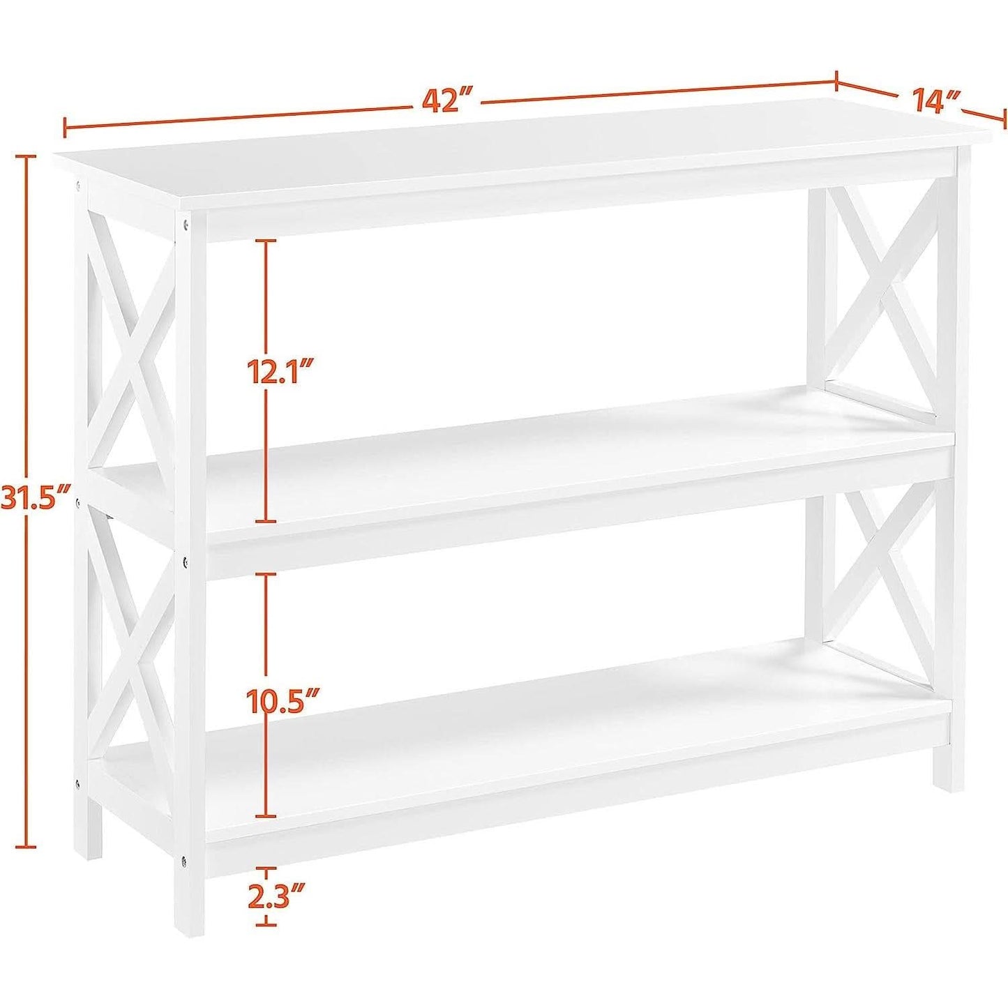 White Three Tier Console Table With Storage Shelves