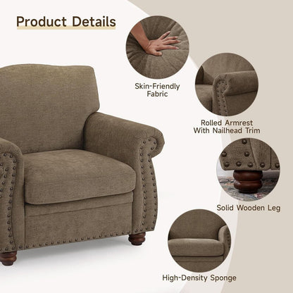Brown Nailhead Trim Armchair For Living Room Decor