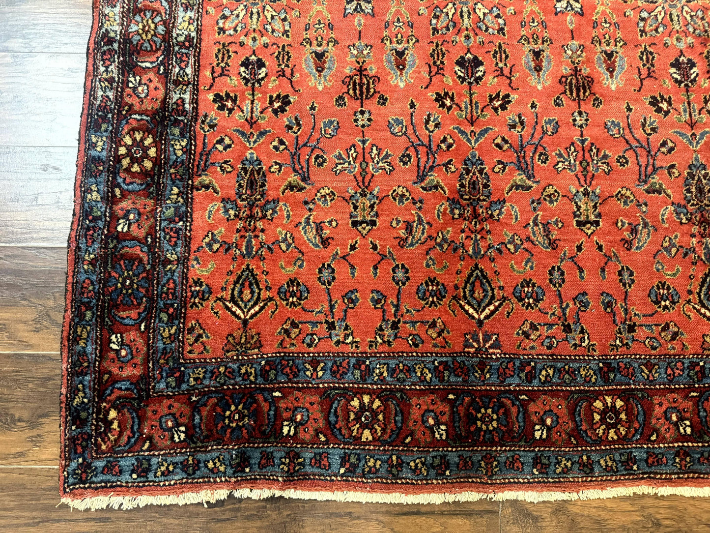 Antique Persian Tribal Rug 5 x 6.6, Tomato Red, Hamadan Angelas Rug