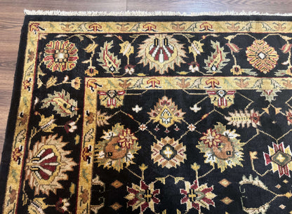 Indo Persian Mahal Rug 8x10, Black and Gold, Wool Hand Knotted Oriental Carpet