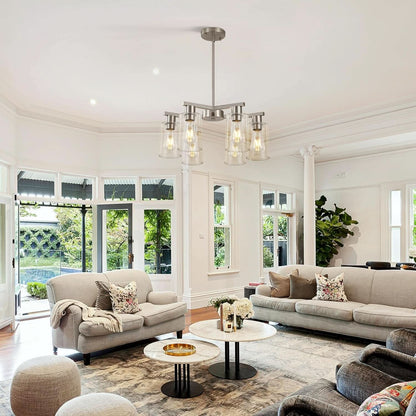 6 Light Farmhouse Brushed Nickel Pendant Chandelier