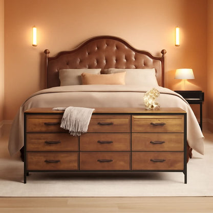 Rustic Brown 9 Drawer Dresser With TV Stand Media Console