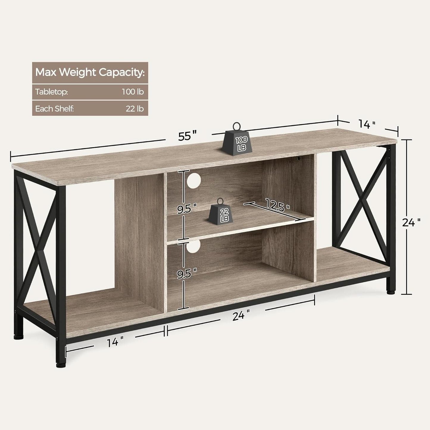 Gray TV Stand for 65 Inch TVs with Storage Console