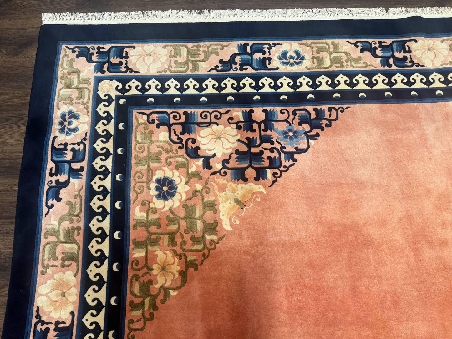 Chinese Wool Rug 11x18, Palace Sized Chinese Carpet, Peking Rug, Peach and Blue, Open Field, Simple Design, Art Deco Rug, Large Handmade Rug