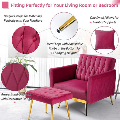 Fuchsia Velvet Adjustable Accent Chair With Three Backrest Angles