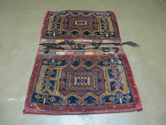 3' X 4.5' Antique Handmade Turkish Tribal Wool Rug Double Saddle Bag Nice