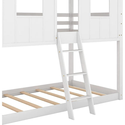 Twin House Bunk Bed With Playhouse White And Gray Finish