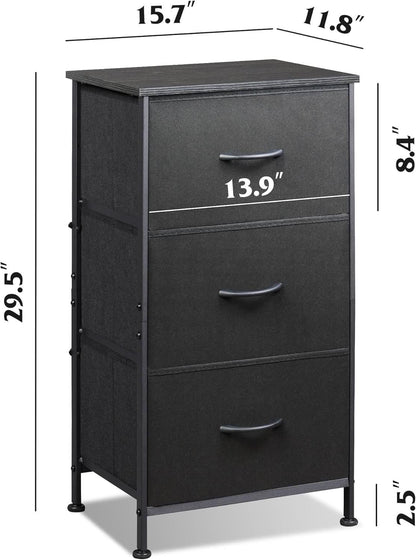 Charcoal Black 3 Drawer Dresser With Wood Top Steel Frame
