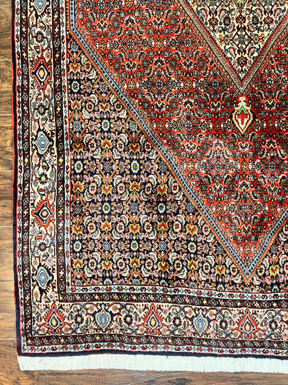 Persian Bidjar Rug 5x10, Wool Hand Knotted Vintage Carpet, Highly Detailed, Mahi Herati Pattern, 5 x 10 Oriental Rug
