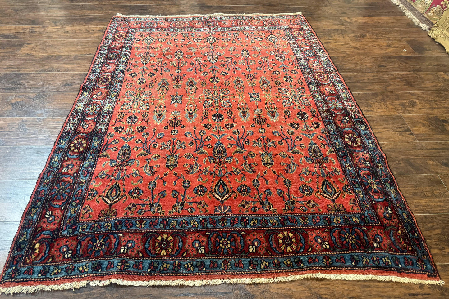 Antique Persian Tribal Rug 5 x 6.6, Tomato Red, Hamadan Angelas Rug