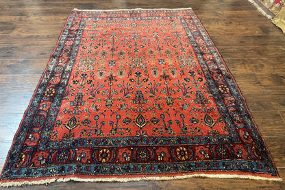 Antique Persian Tribal Rug 5 x 6.6, Tomato Red, Hamadan Angelas Rug