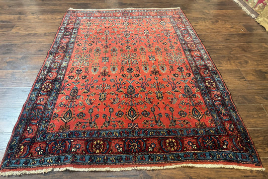 Antique Persian Tribal Rug 5 x 6.6, Tomato Red, Hamadan Angelas Rug