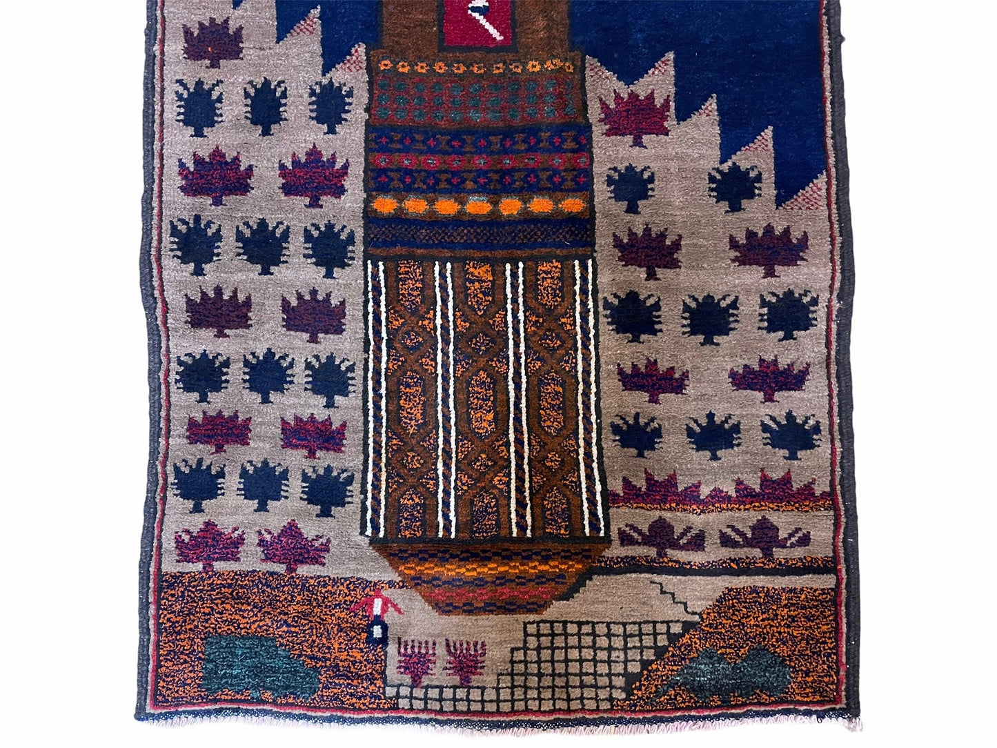 3 X 4.5 Vintage Handmade Tribal Wool Rug Baluchi Rug Afghan Rug Red Blue Beige