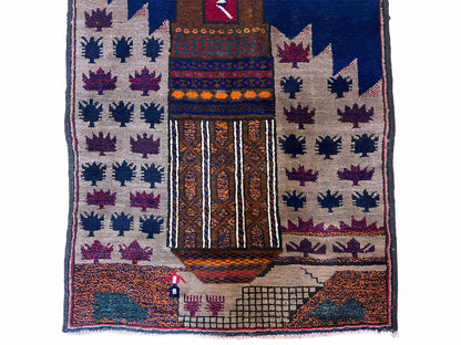 3 X 4.5 Vintage Handmade Tribal Wool Rug Baluchi Rug Afghan Rug Red Blue Beige