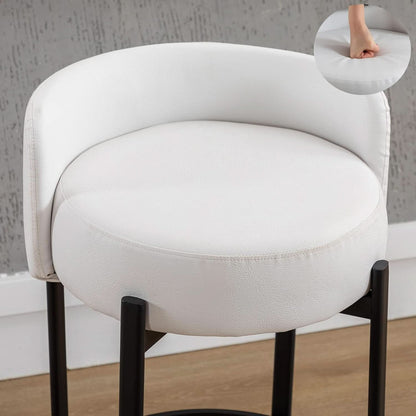 26 Inch Round Faux Leather Bar Stools Set Of 2 White