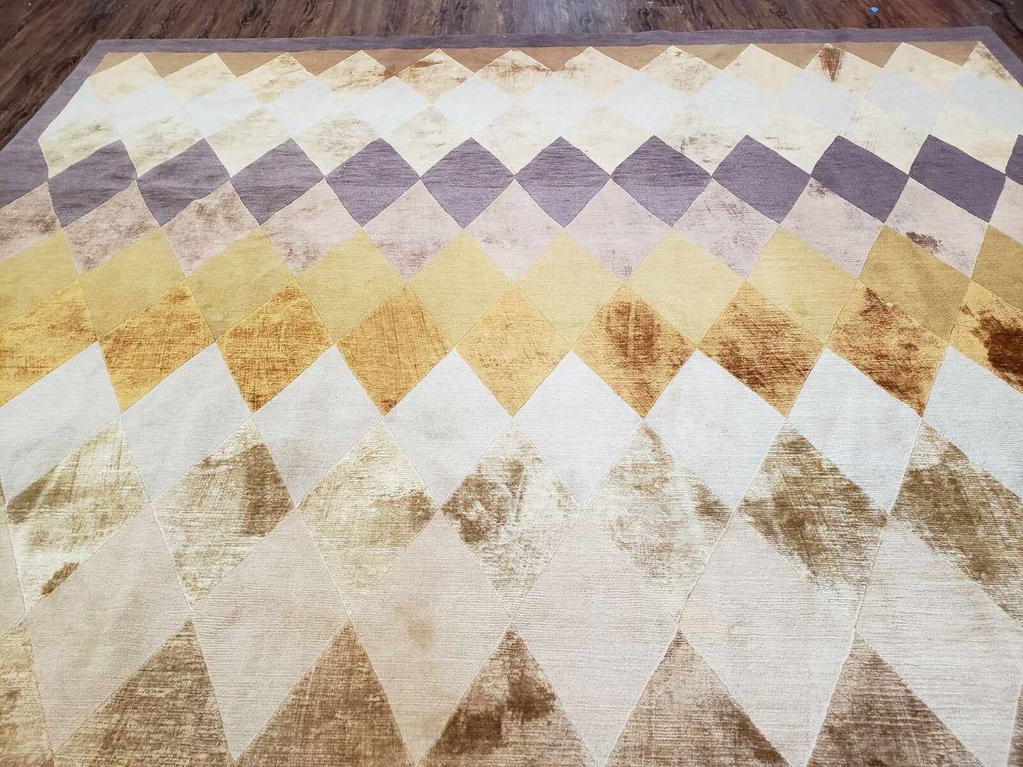 8' 6" X 11' Handmade Chinese Tibetan Nepal Silk & Wool Rug Gold Brown Tan Beige