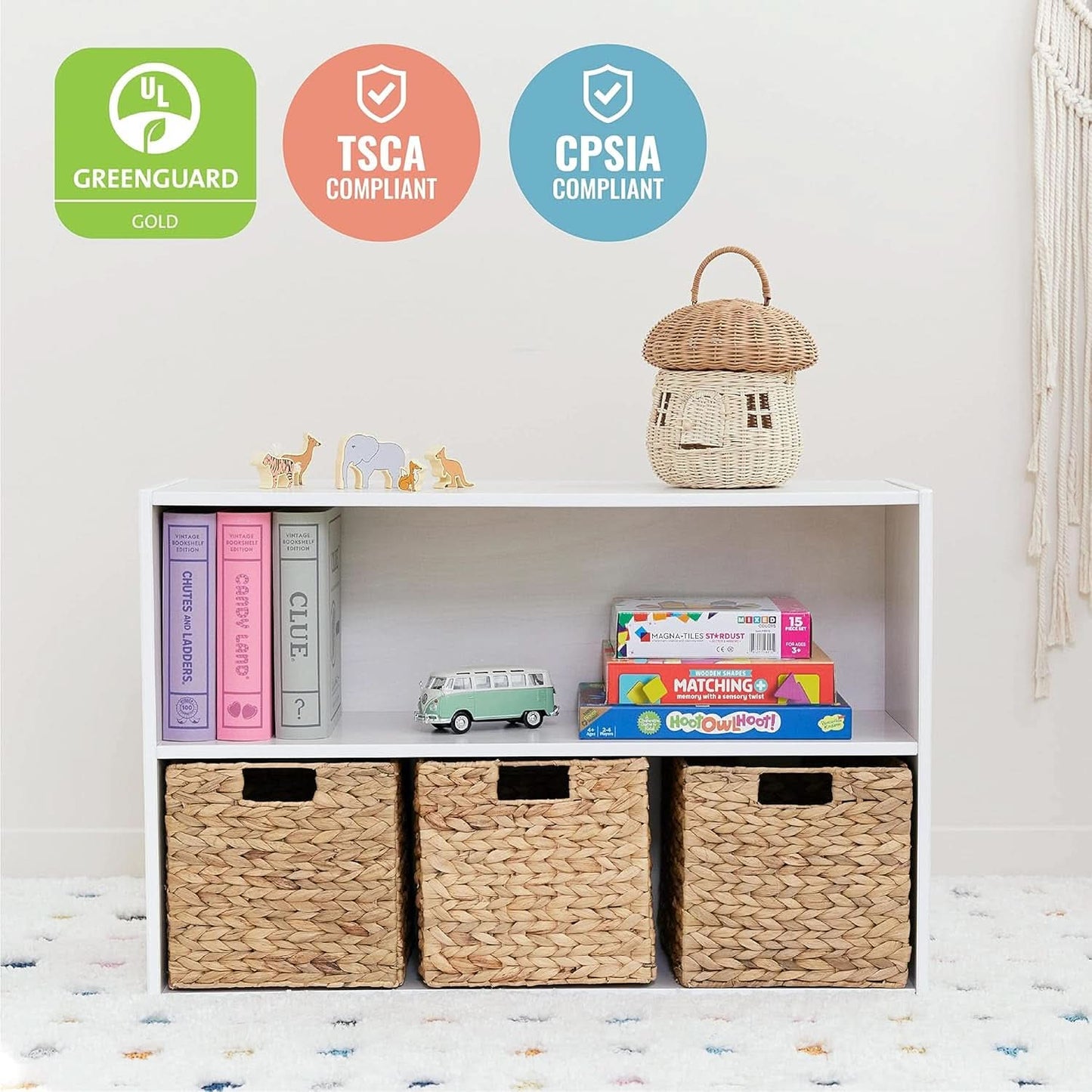 Streamline 2 Shelf Storage Cabinet 24 Inch White Wash Kids Bookshelf