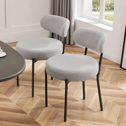 Boucle Upholstered Dining Chairs Set Of 4 With Curved Backrest Metal Legs Grey