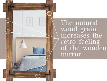 20x30 Rustic Wood Mirror For Bath With Black Metal Accents