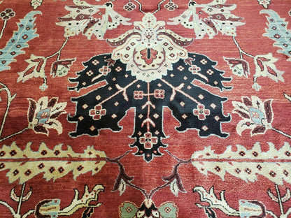 10' X 14' Vintage Hand Made Turkish Wool Rug Carpet Red Black Hand Knotted Nice