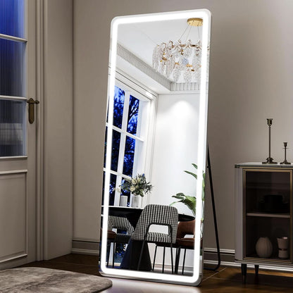 26x68 Inch Full Length Mirror With Lights LED Dimmable 3 Color Floor Standing Or Wall Hanging