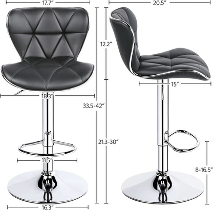 Grey Adjustable PU Leather Swivel Bar Stools Set of 2, Counter Height