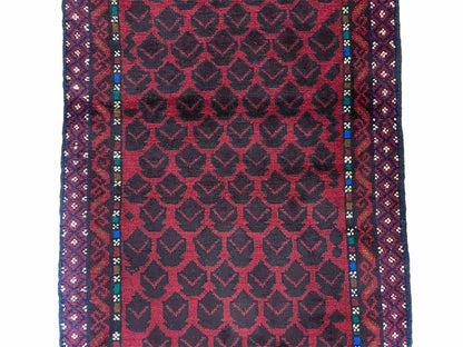 2' 8" X 4' 6" Vintage Handmade Tribal Wool Rug Balouchi Rug Afghan Rug Red Blue