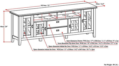 72 Inch Solid Wood TV Stand In Black For 80 Inch TVs