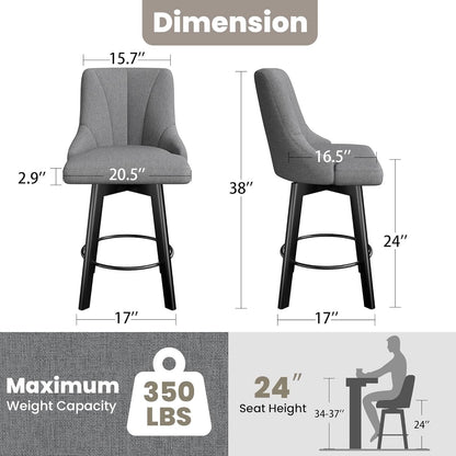 24 Inch Dark Gray Swivel Bar Stools With Backs Set Of 2