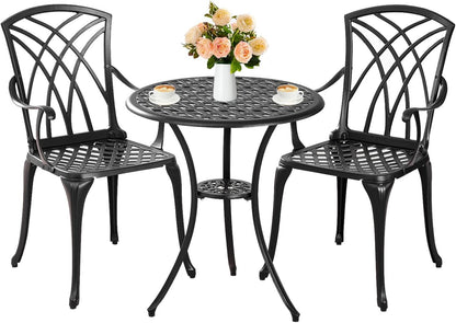 Outdoor Cast Aluminum Bistro Set 3 Piece Table And 2 Chairs Black