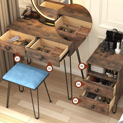 Vanity Desk Set With Drawers And LED Lighted Mirror