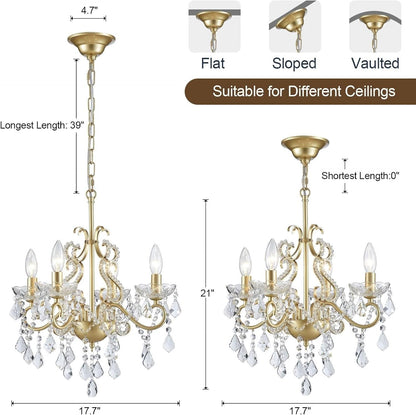 Modern K9 Crystal Chandelier 4 Light Matte Gold Pendant