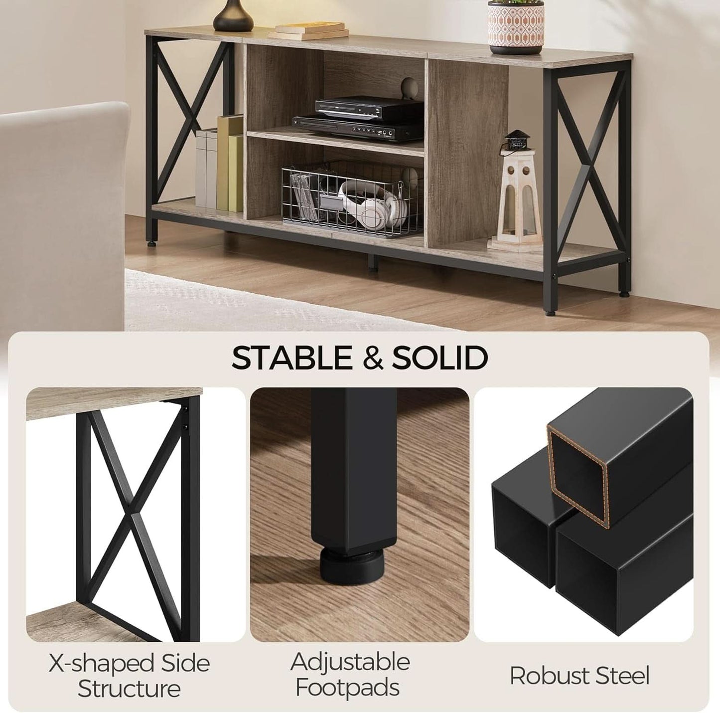 Gray TV Stand for 65 Inch TVs with Storage Console