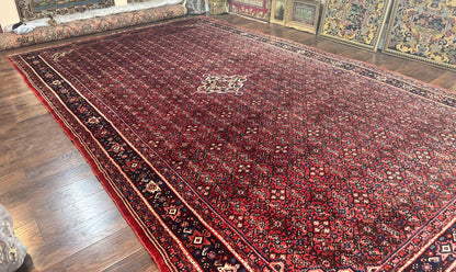 Large Persian Tribal Rug 11x17, Palace Sized Wool Handmade Vintage Carpet, Oversized Hand Knotted Rug, Red, Hamadan Dargazin Rug