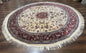 Round Sino Persian Rug 8x8, Wool and Silk, Floral Medallion, Ivory Dark Red