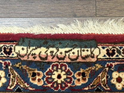 Persian Kashan Rug 9x12, Traditional, Semi Open Field, Red, Signed By Master Weaver, Antique Rug