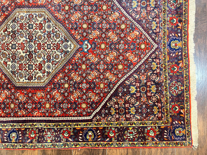 Persian Bidjar Rug 4x6, Handmade Oriental Carpet, Fine Weave, Herati Mahi Pattern, Vintage, Red, 300 KPSI