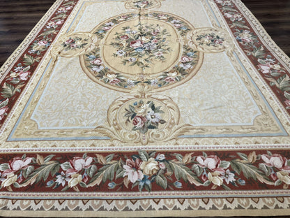 Needlepoint Rug 8x10, Aubusson Savonnerie European Carpet, Floral, Elegant
