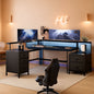 Black L Shaped Desk With 6 Drawers And File Cabinet