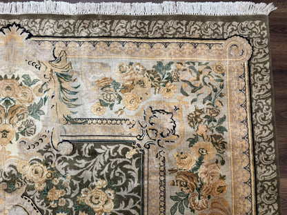 Aubusson Rug 8x10, Very Fine 225 KPSI, Floral, French European Design, Pakistani Carpet