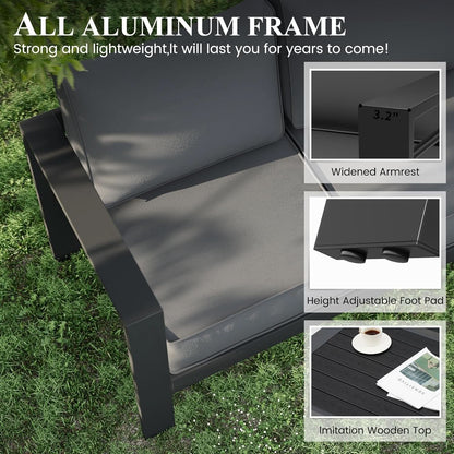 Aluminum Patio Set 7 Piece With Waterproof Covers Grey
