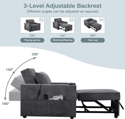 Light Grey Multifunctional Convertible Sofabed With Massage