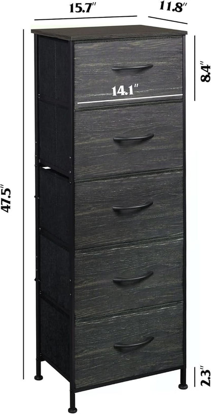 Fabric Dresser 5 Drawer Tall With Wood Top Storage Unit
