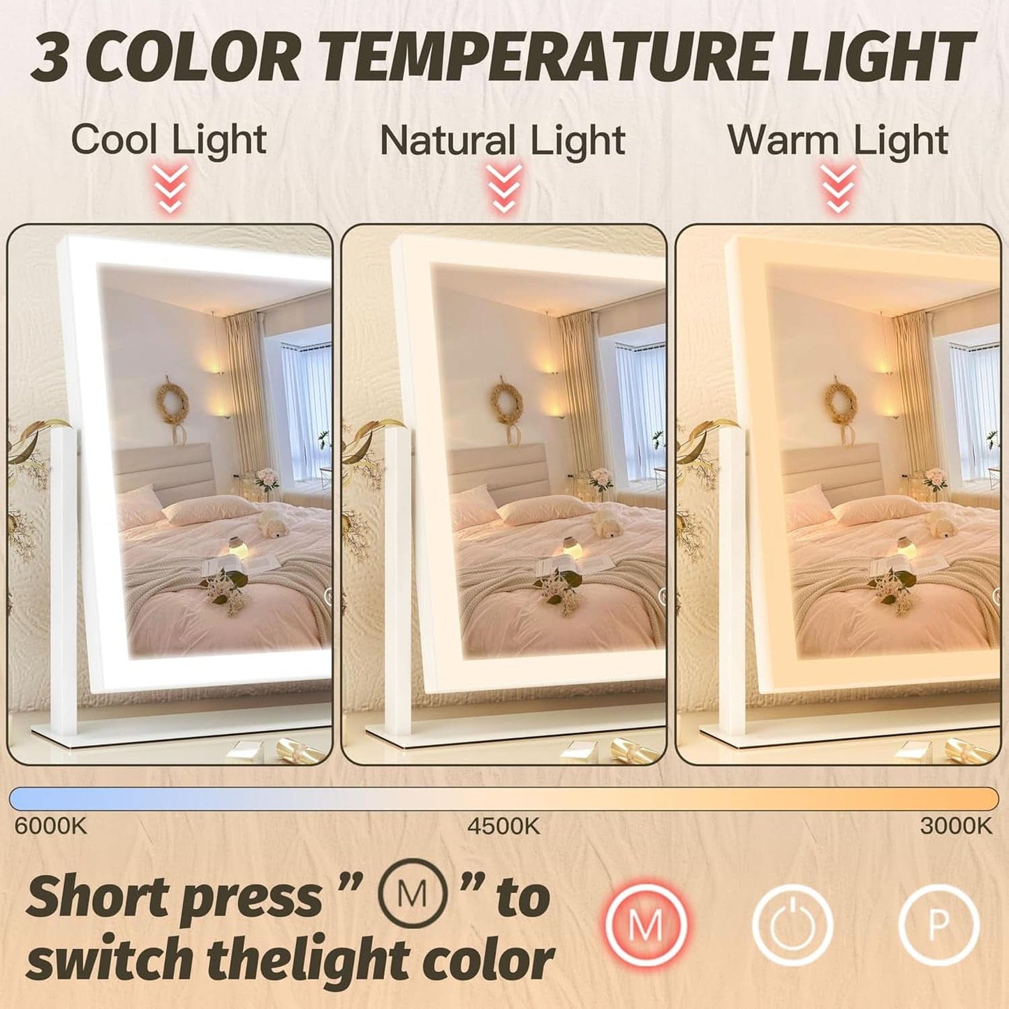 13x17 Makeup Vanity Mirror With Lights Dimmable Touch Screen