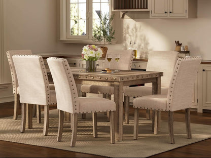 Rustic Dining Table Set Six NailheadAccents Chairs