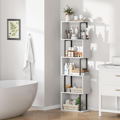 Five Tier Bookshelf White Bookcase Living Room Furniture