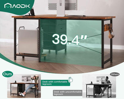 L Shaped Desk With USB Ports And 4 Drawers 53 Inch