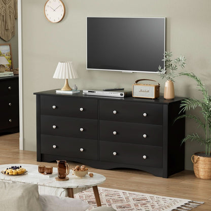 Black Dresser With 6 Drawers And TV Stand Storage Chest