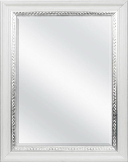 23x29 White Woodgrain Wall Mirror With Beveled Edge