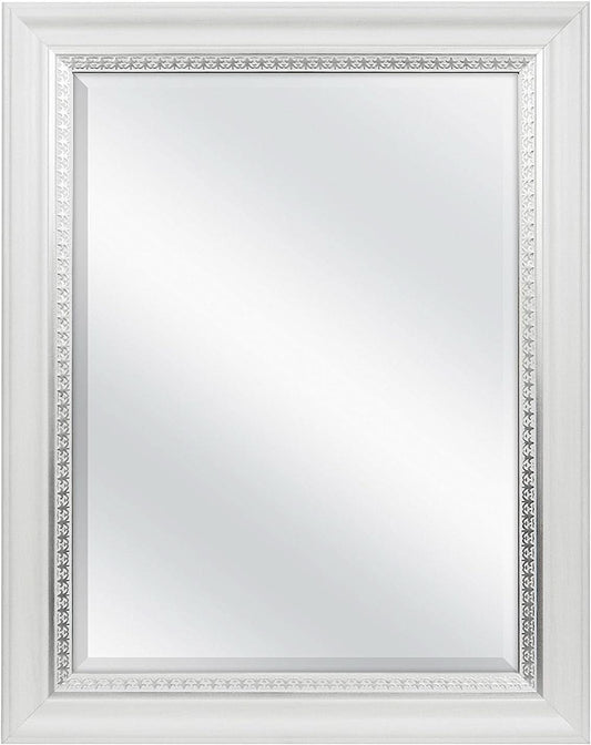 23x29 White Woodgrain Wall Mirror With Beveled Edge